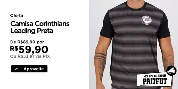 Oferta: Camisa Corinthians Leading Preta, por apenas R$ 59,90. Clique no banner e aproveite >>>