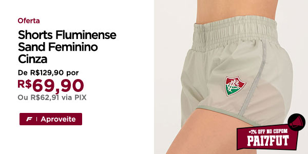 Oferta: Shorts Fluminense Sand Feminino Cinza, por apenas R$ 69,90. Aproveite! >>>